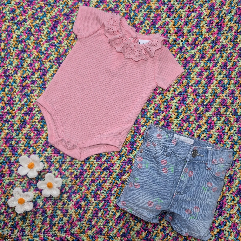 Bundle Charming Pink Onesie with Denim Shorts